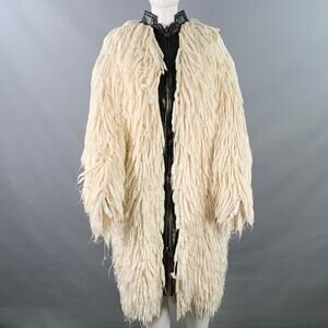 TOM FORD FW14 XS Off White Black Silk Shaggy Lambskin Leather Trim Zip Up Coat